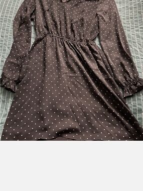 Women's H&M Gray Mini Dress with Long Sleeves White Polka Dots